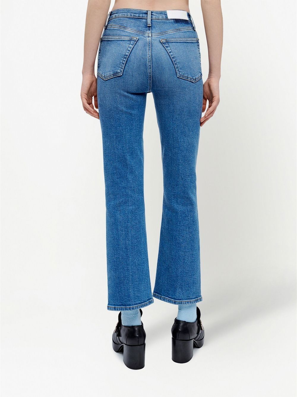 Shop Re/done 70s Cropped Boot Jeans In Blue