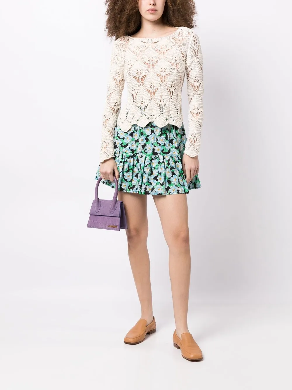 b+ab Mini-rok met bloemenprint - Zwart