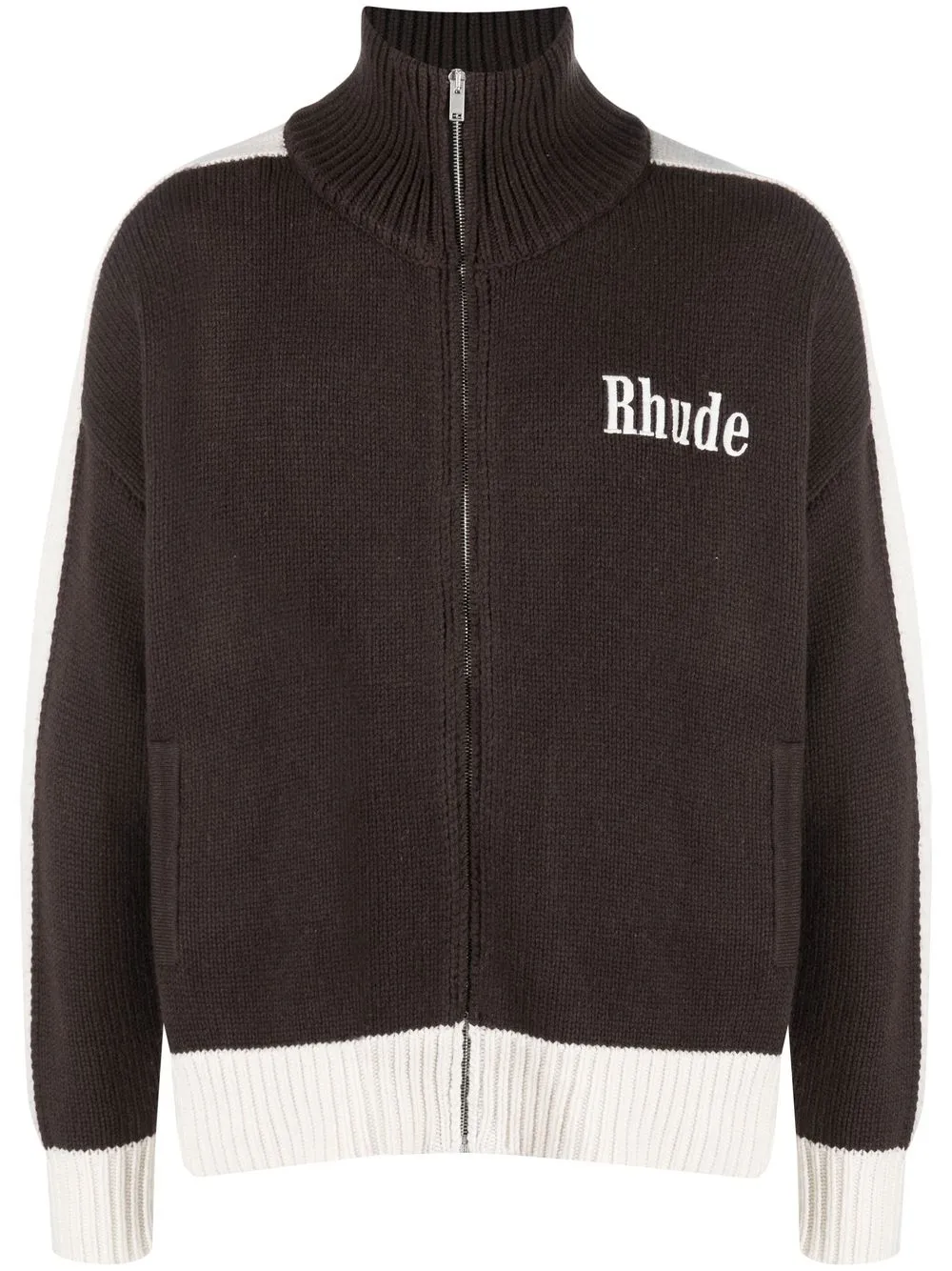 Rhude logo-embroidered high-neck cardigan - Brown