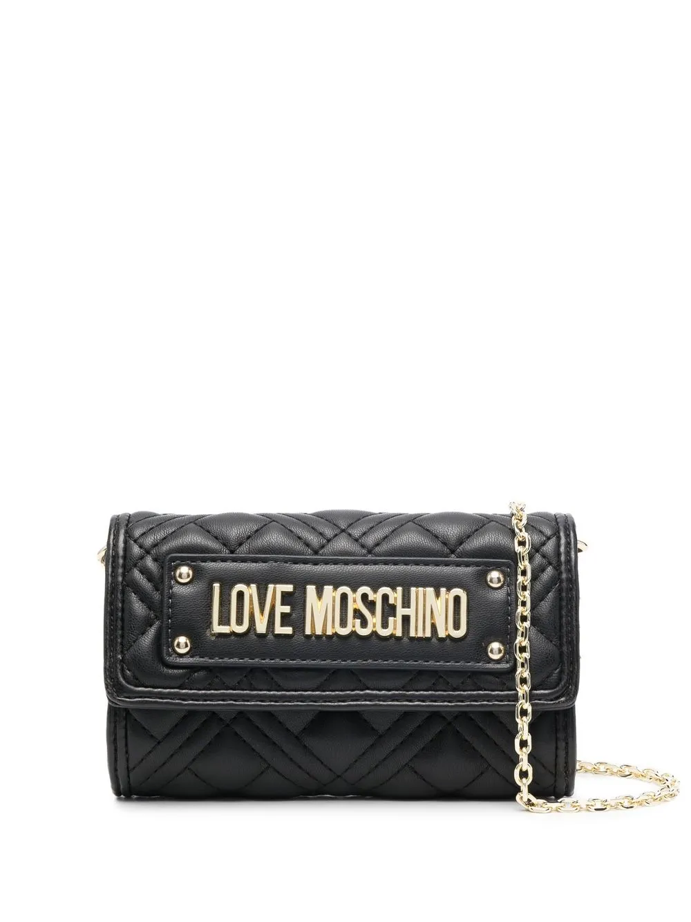 

Love Moschino logo plaque quilted cross body bag - Black