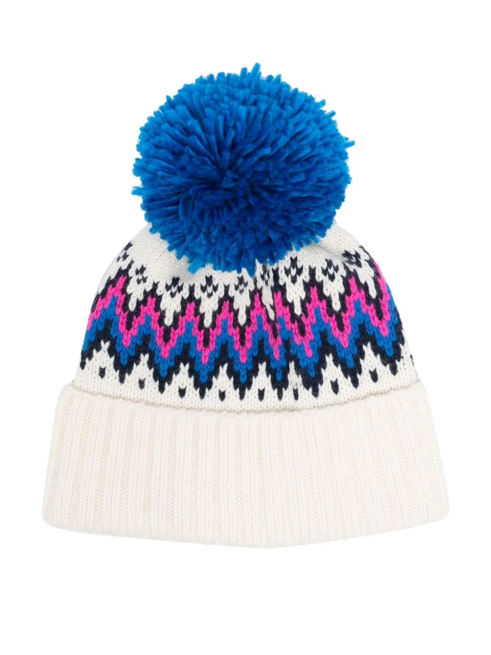 

MC2 Saint Barth Kids zigzag pattern pom-pom beanie hat - White