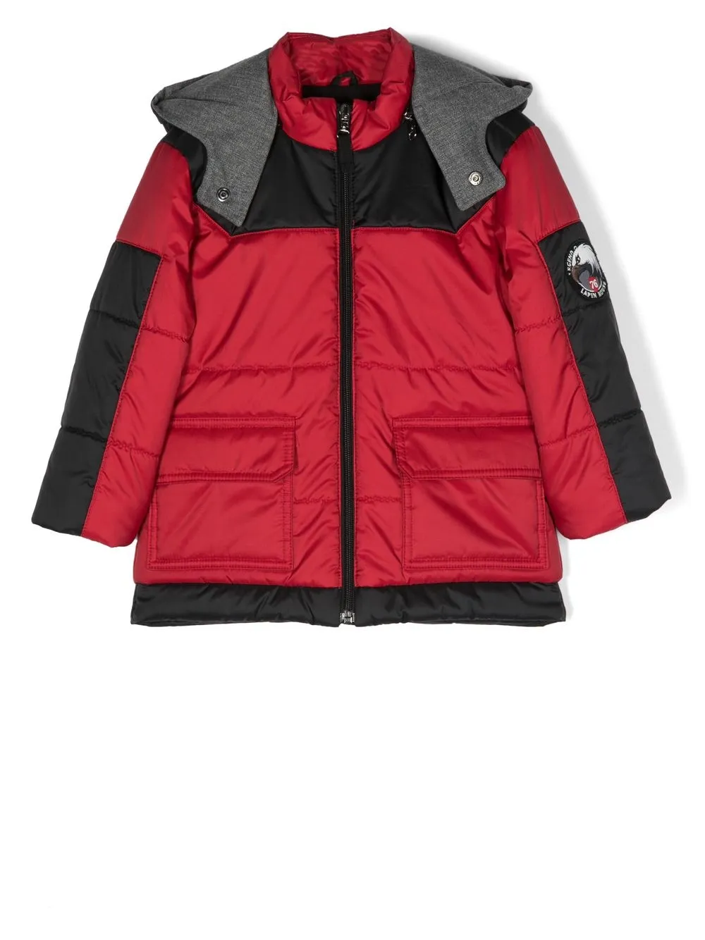 Lapin House Kids' Panelled Hooded Padded Jacket In Red