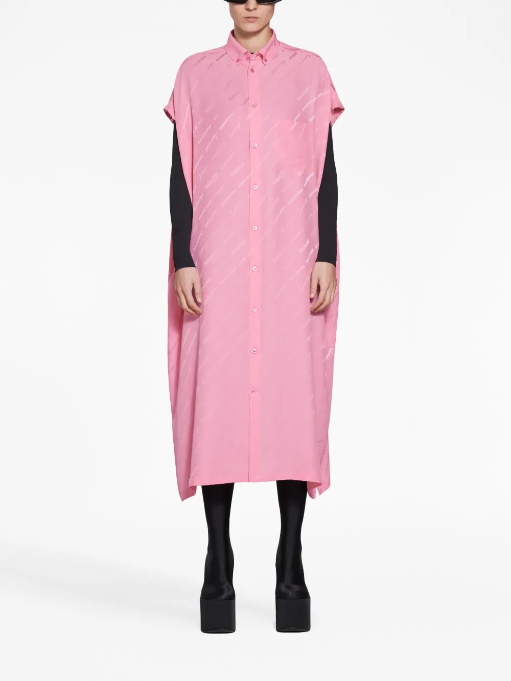 Shop Balenciaga Logo-print Silk Shirt Dress In Pink