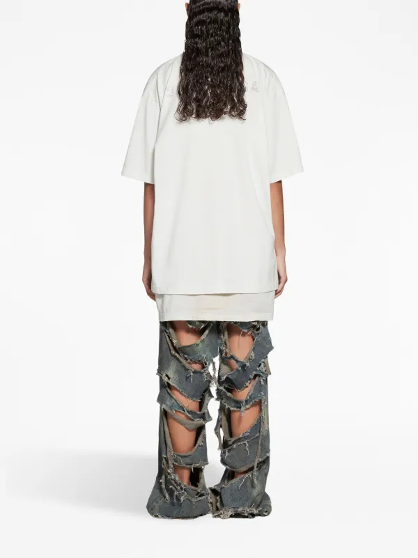 バレンシアガ Logo Embroidered Oversized Tシャツ Balenciaga embroidered-logo Cotton T-shirt | White | FARFETCH