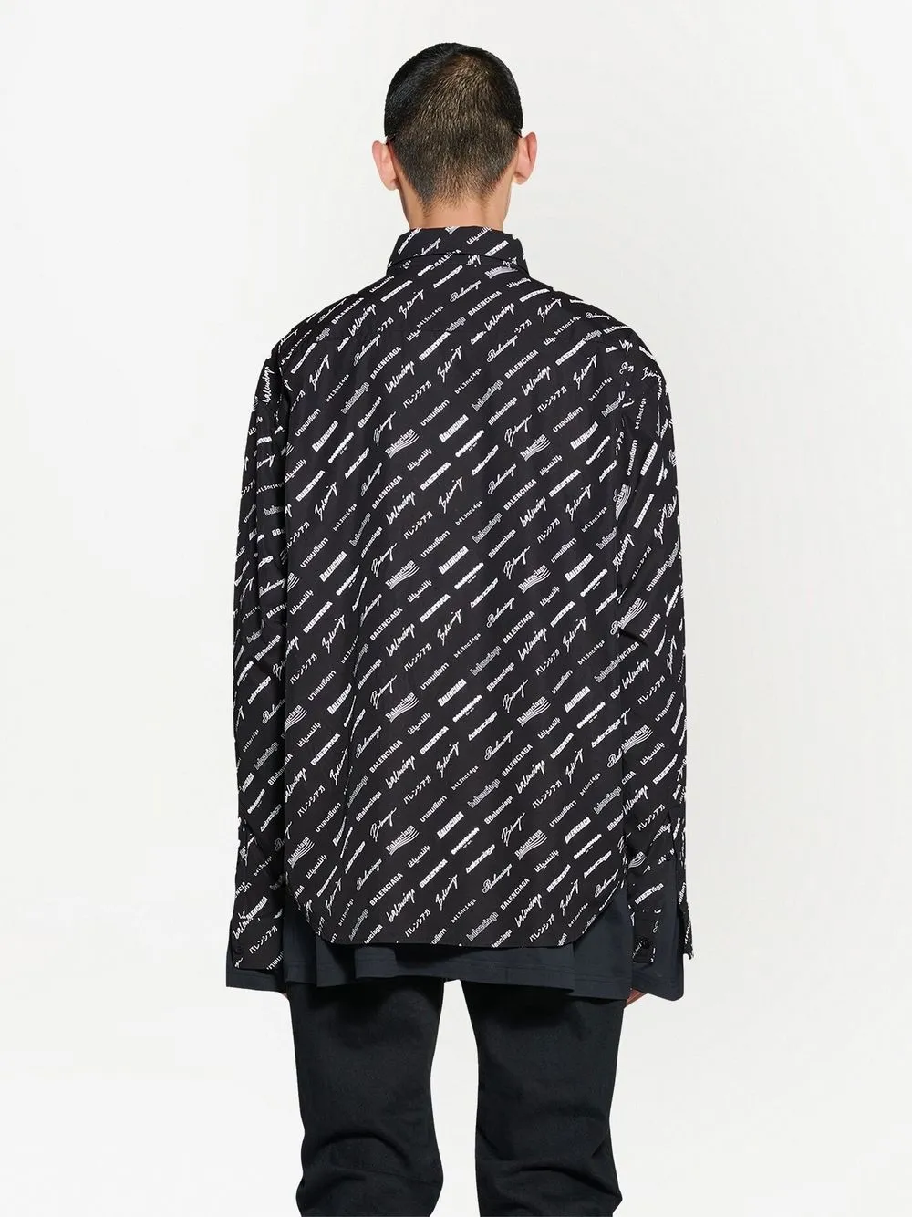 Shop Balenciaga Logo Print Long Sleeve Shirt In Schwarz