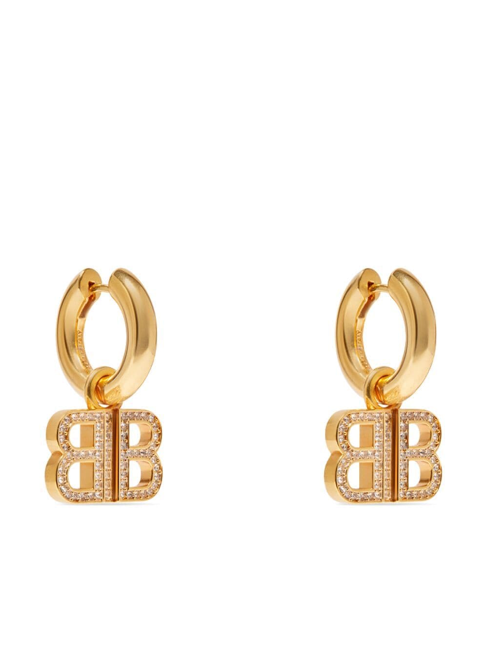 Shop Balenciaga Bb 2.0 Crystal-embellished Hoop Earrings In Gold