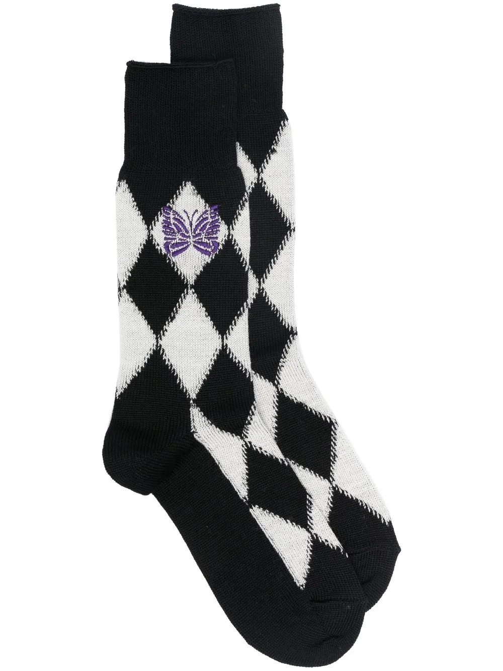 Needles Argyle-check Socks In Black