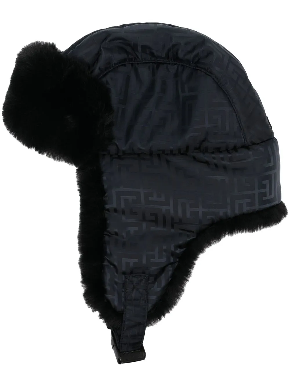 

Balmain monogram-pattern faux-fur lined hat - Black