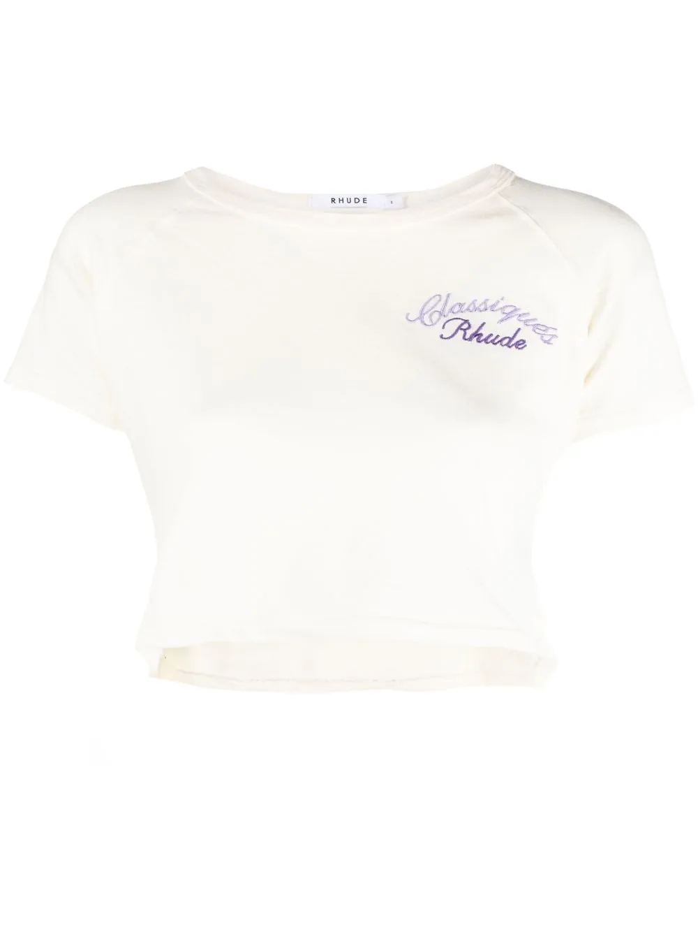 

Rhude embroidered logo cropped T-shirt - Neutrals