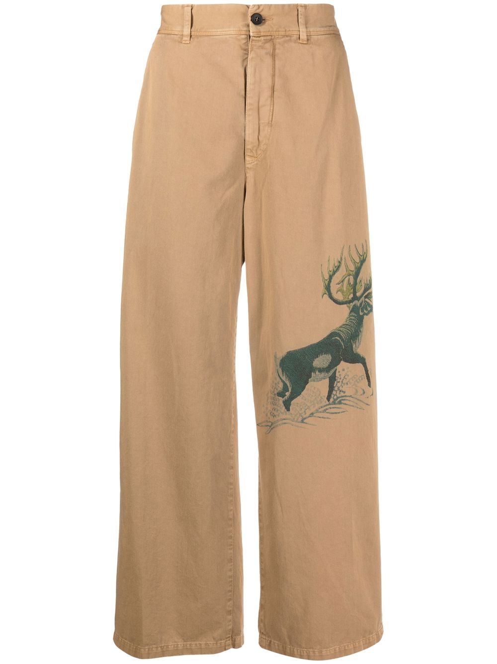 deer-print wide-leg trousers