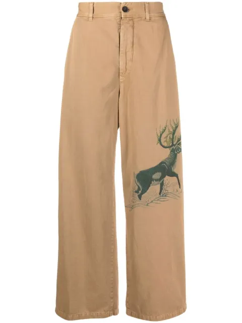 Incotex deer-print wide-leg trousers