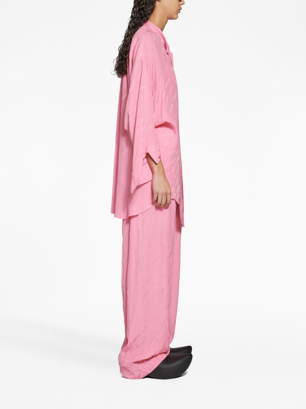 Shop Balenciaga Logo-jacquard Silk Shirt In Pink
