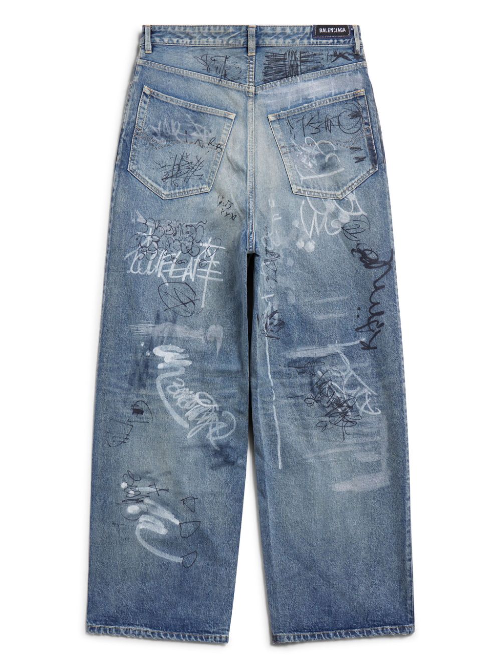 Balenciaga graffiti-print wide-leg jeans - Blauw