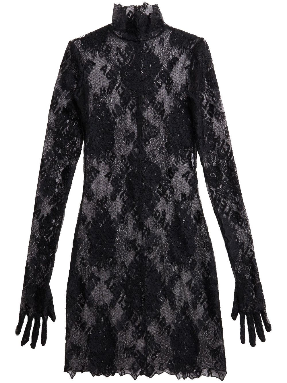 Balenciaga Lace Glove High Neck Mini Dress In Black