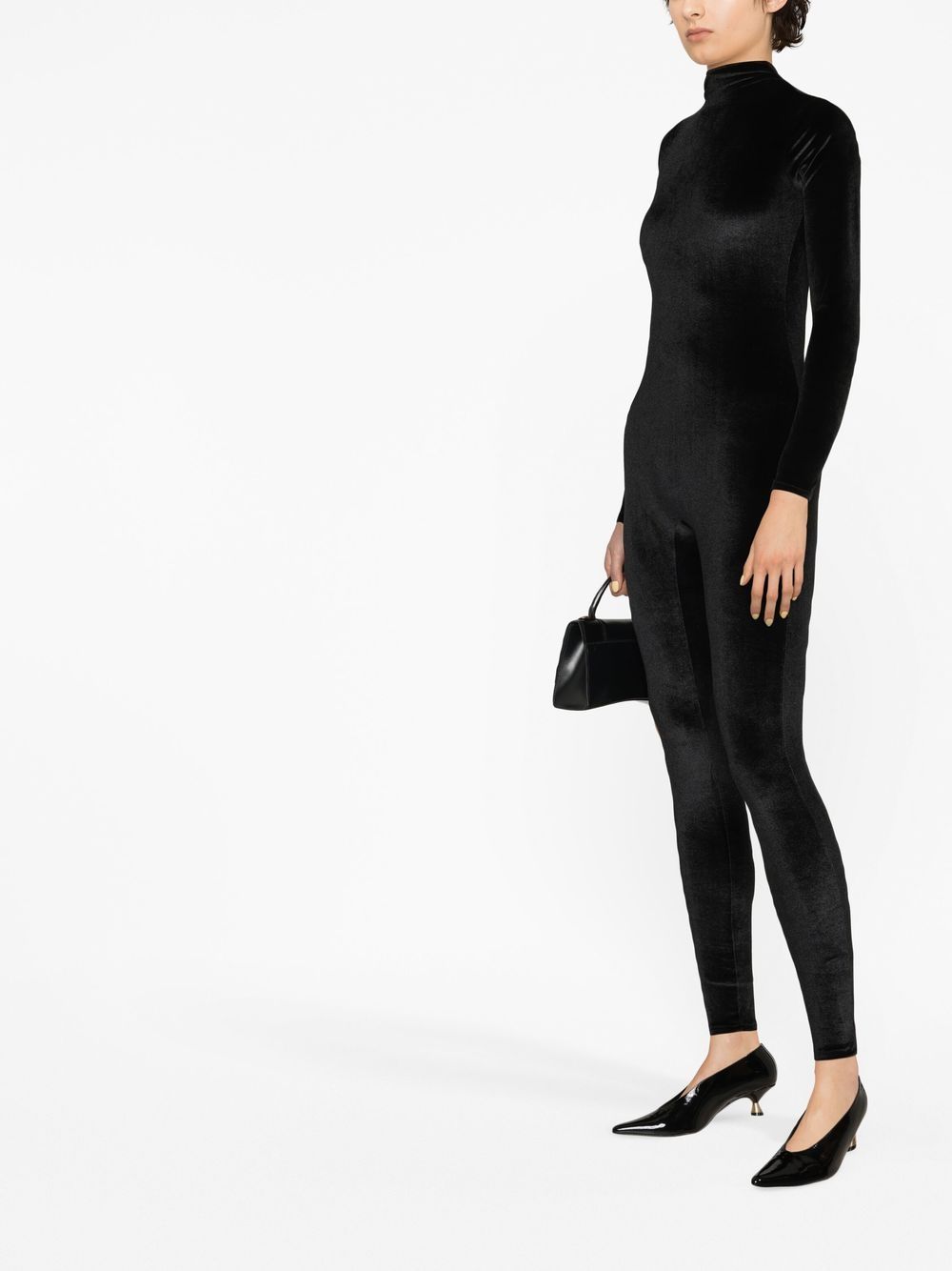 Shop Atu Body Couture Long-sleeve Velvet Jumpsuit In Black