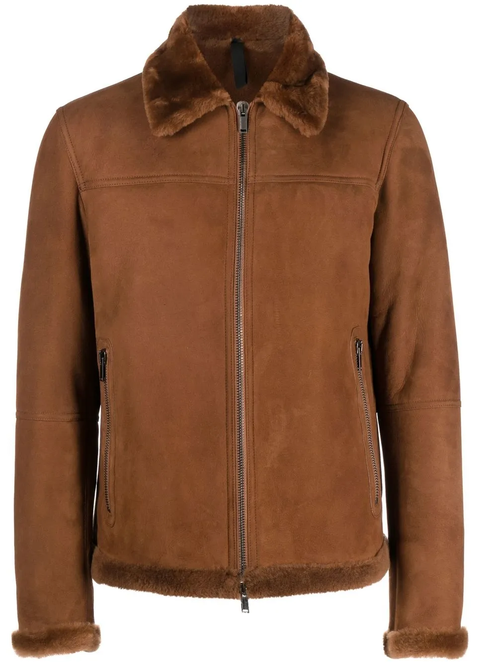 

Tagliatore pointed-collar zip-up jacket - Brown