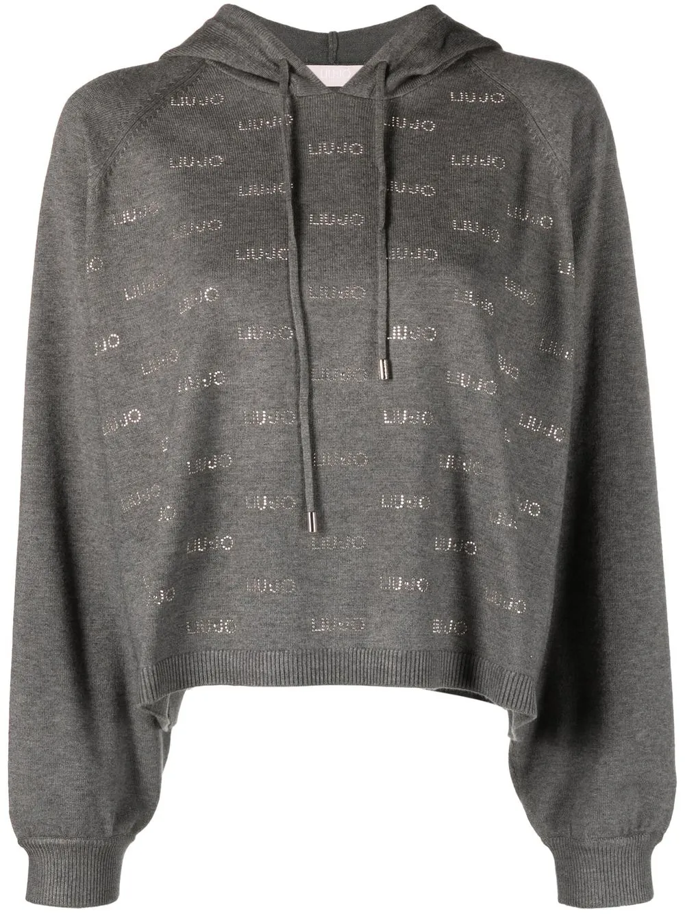 

LIU JO monogram-pattern drawstring hoodie - Grey