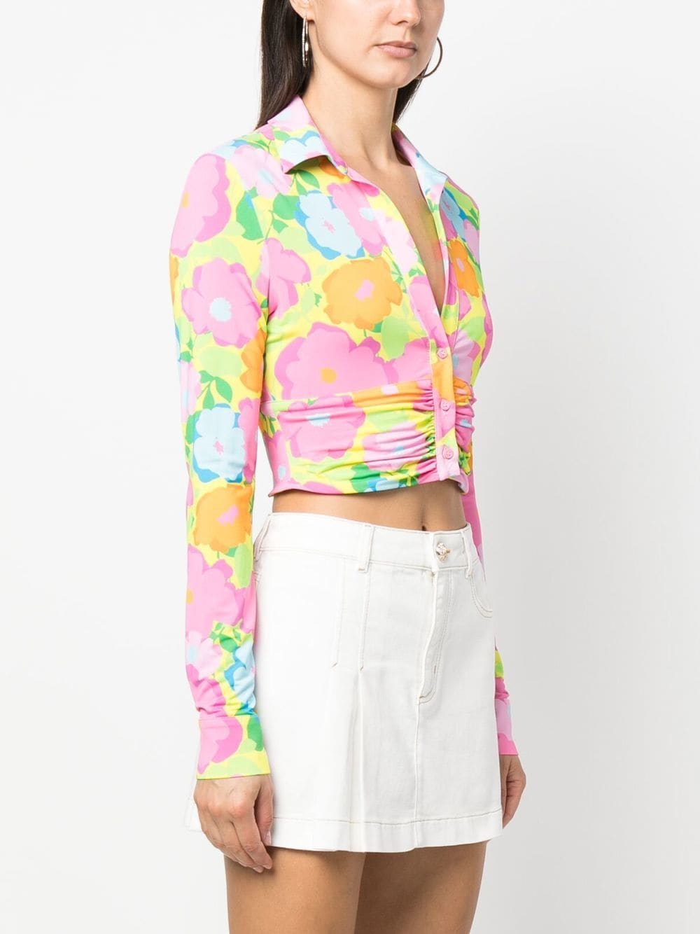 Shop Chiara Ferragni Floral-print Long-sleeve Shirt In Pink