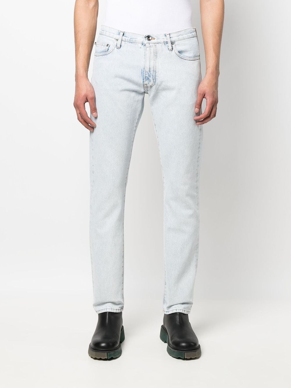 Shop Off-white Single Arrow Slim-fit Jeans In Bleach Blue White