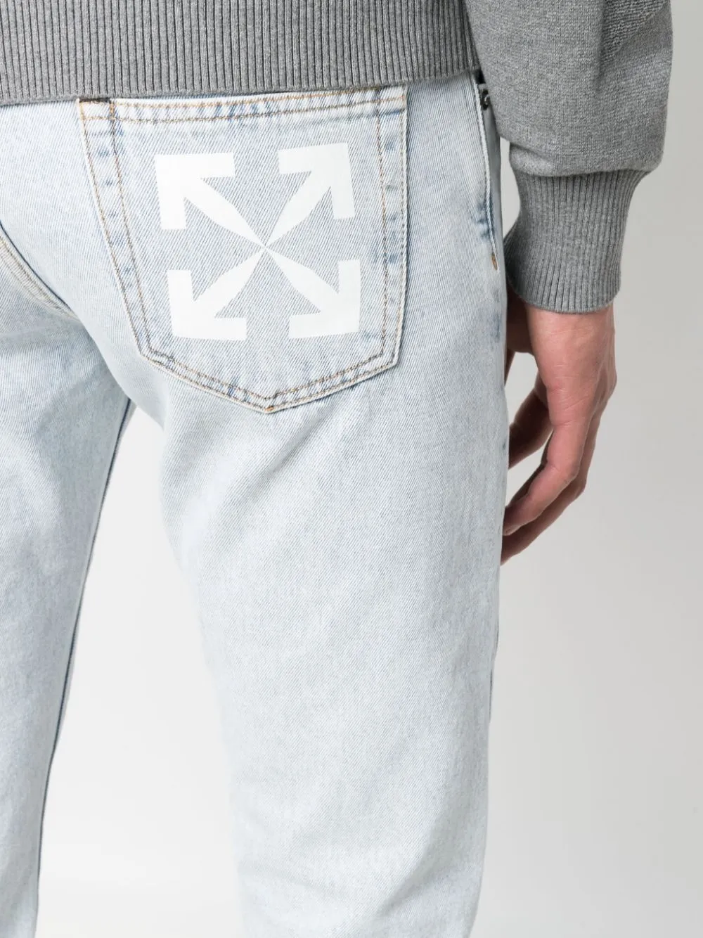 Shop Off-white Single Arrow Slim-fit Jeans In Bleach Blue White