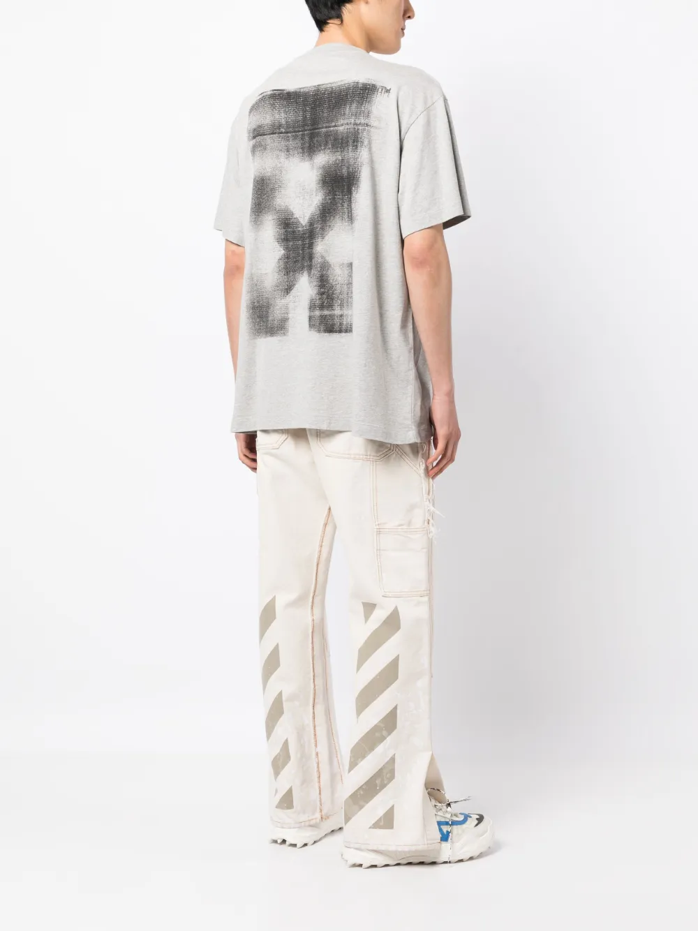 Shop Off-white Jumbo Arrow-print Cotton T-shirt In Melange Grey Black