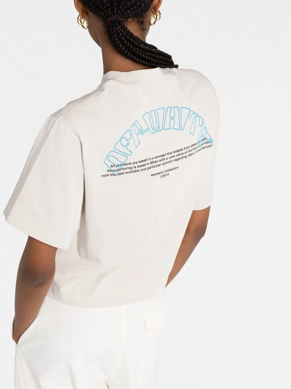 Off-white Logo-print Cropped T-shirt In Grey Light Blue A