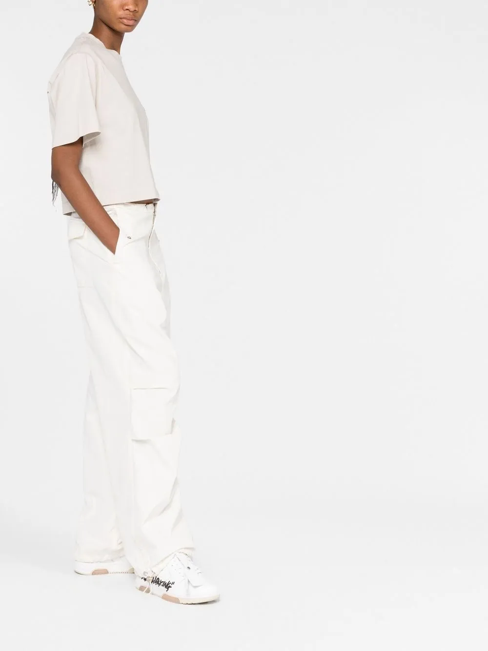 Off-white Logo-print Cropped T-shirt In Grey Light Blue A