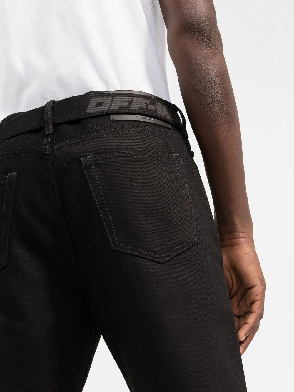 Shop Off-white Indust Belted Slim-fit Jeans In Black Black