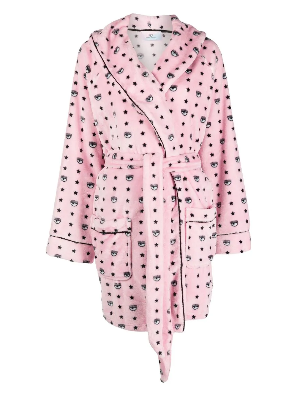 

Chiara Ferragni eye and star-print fleece robe - Pink