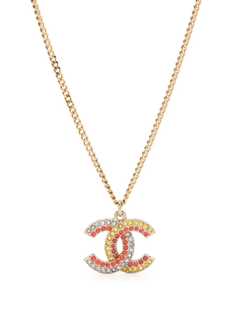 

CHANEL Pre-Owned rhinestone-embellished logo necklace - Gold