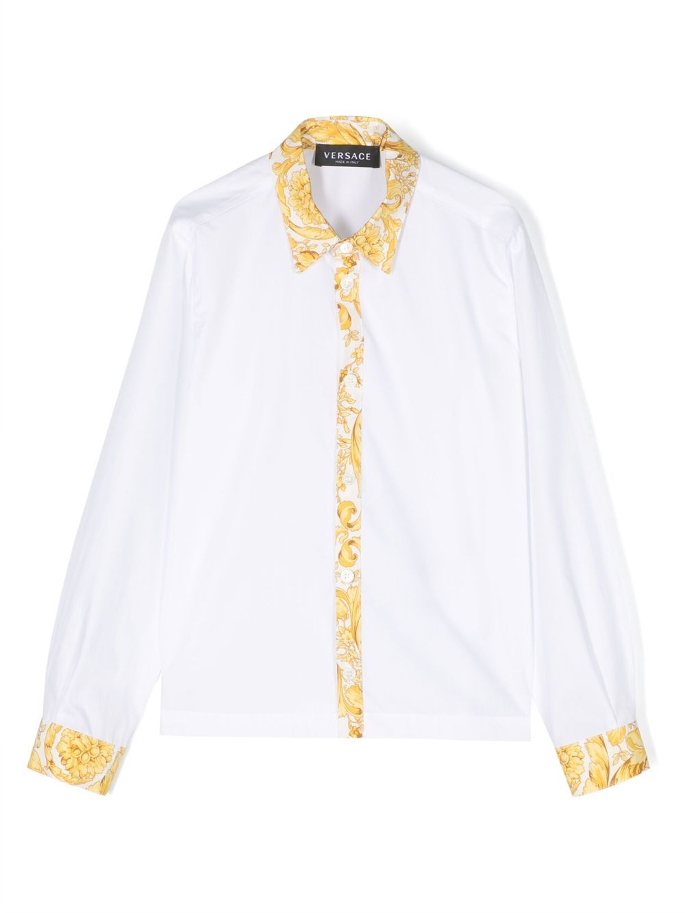 

Versace Kids Barocco-trim cotton shirt - White