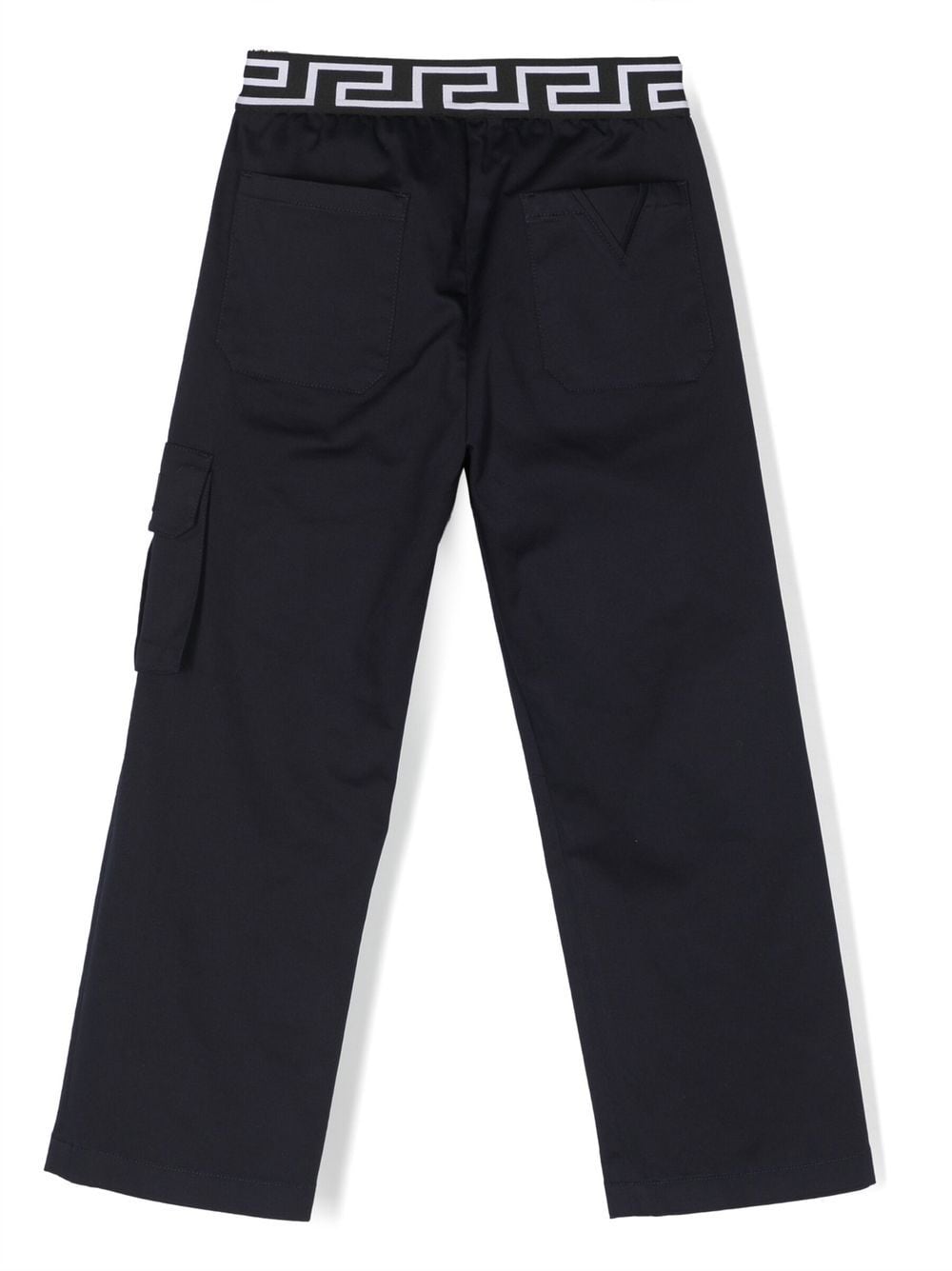 Shop Versace Greca Straight-leg Trousers In Blue