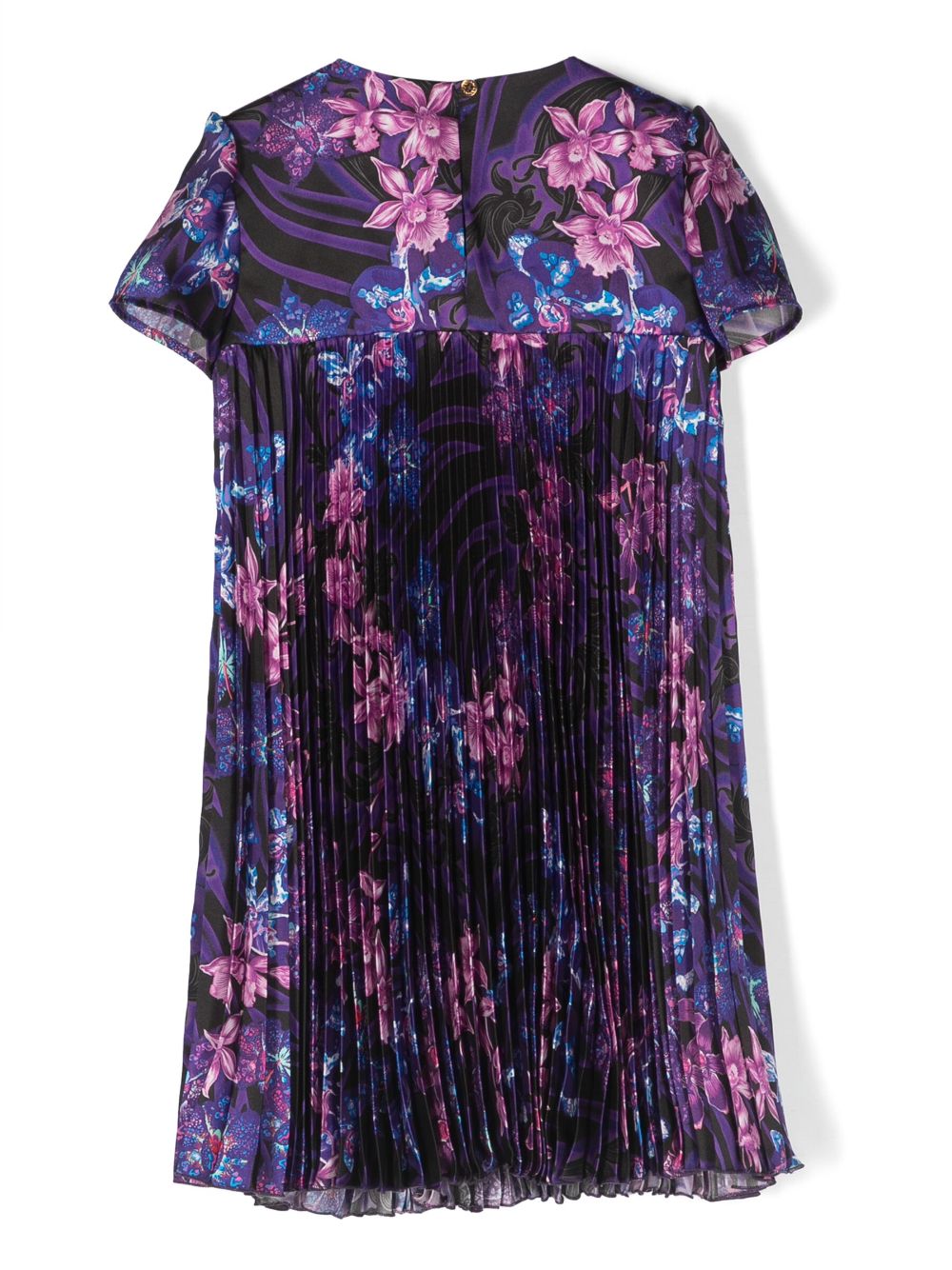Shop Versace Orchid Barocco Pleated Midi Dress In Purple