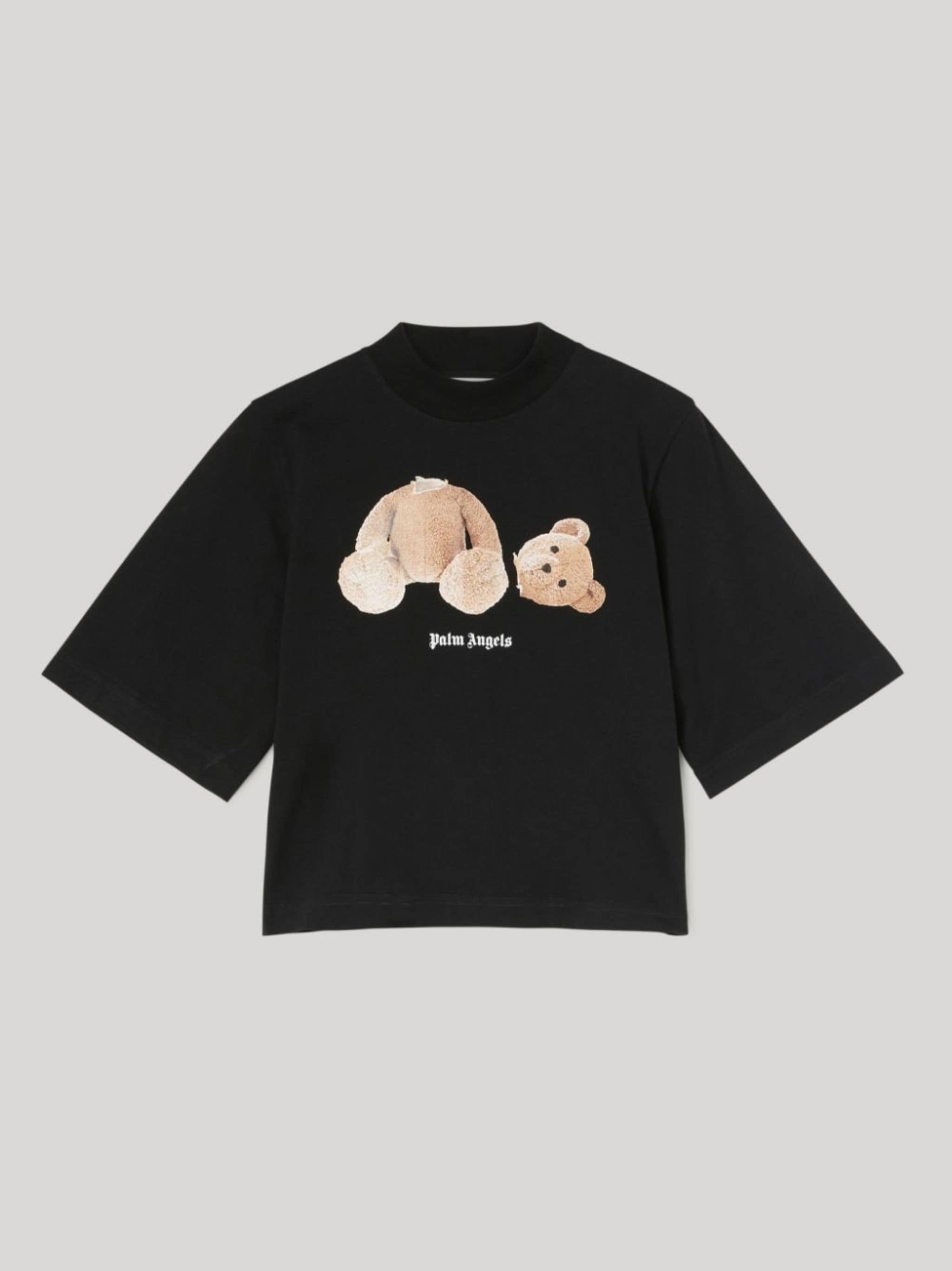 Palm Angels Bear Cropped Cotton T-Shirt Black