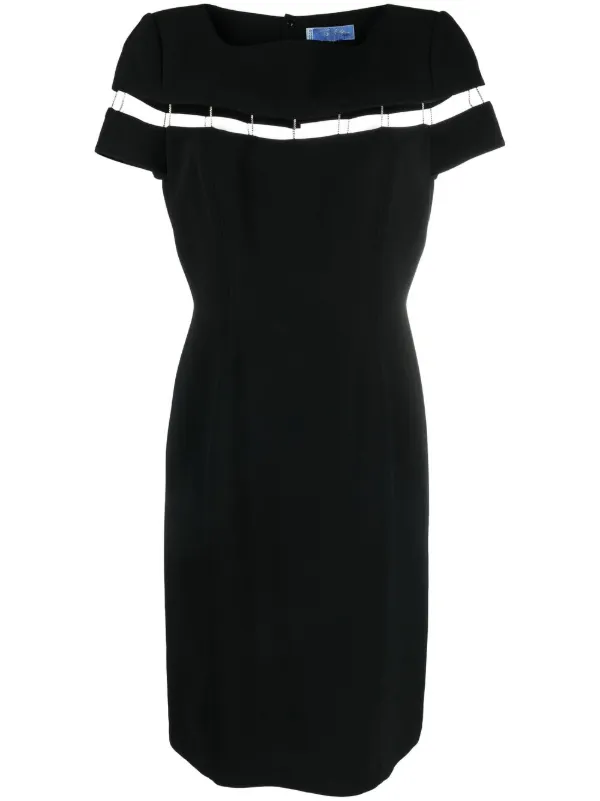 1990s striped detail short sleeved dress