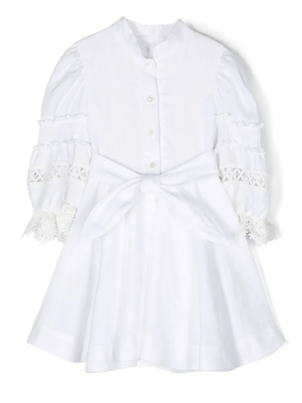 Lapin House long-sleeved belted shirt dress - White