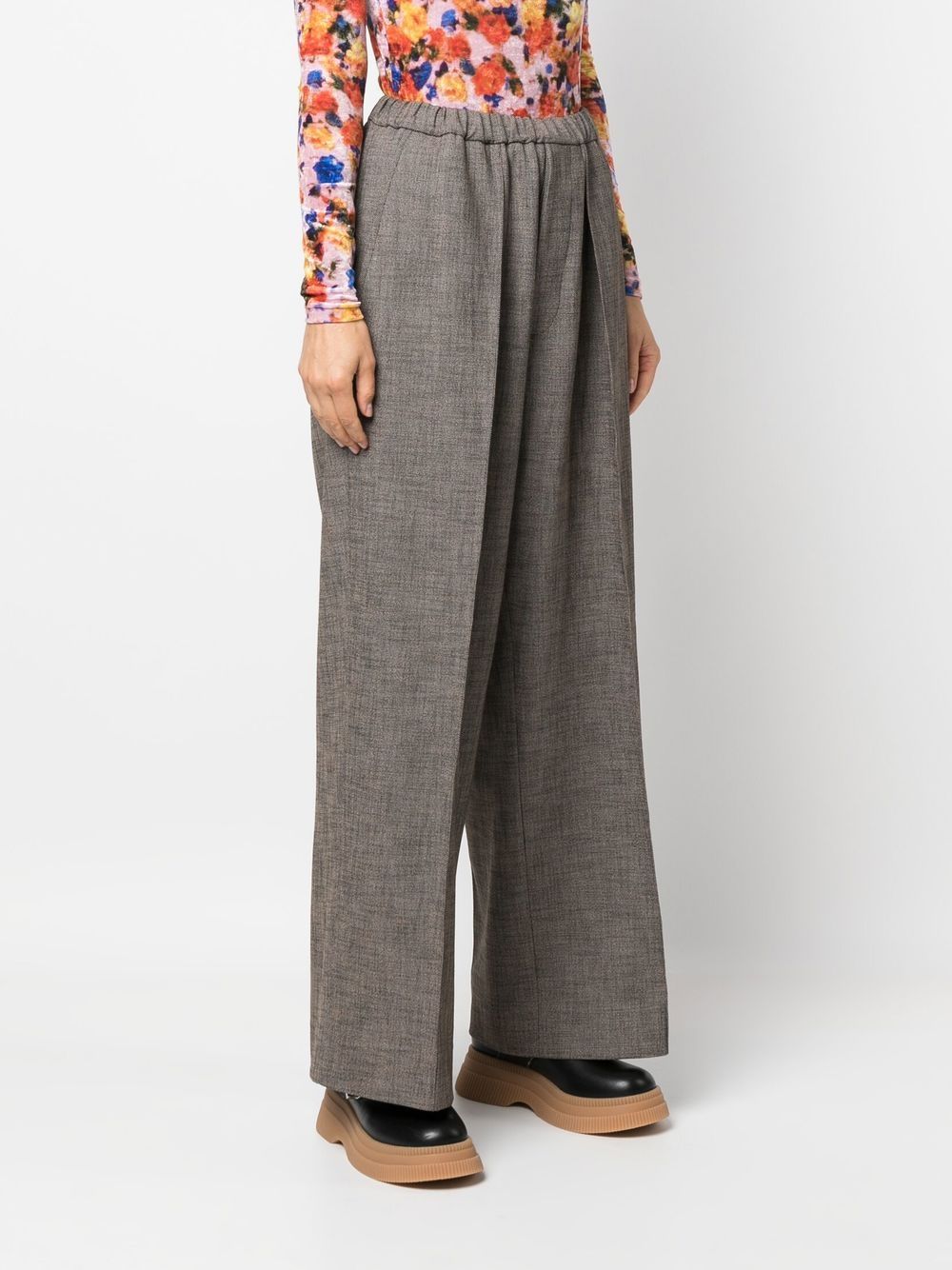 Shop Plan C High-waisted Wide-leg Trousers In Brown