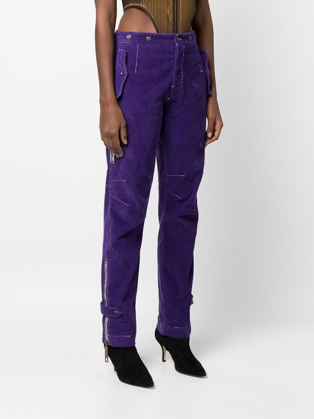 Pre-owned Dolce & Gabbana 2000s Strap-detailed Velvet Effect Trousers In Purple
