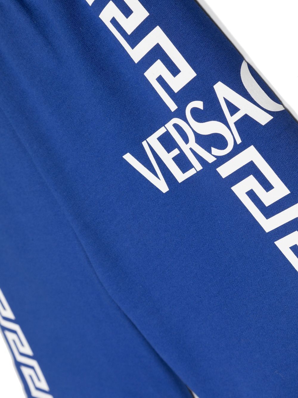 Shop Versace Greca-print Stretch-waist Shorts In Blue