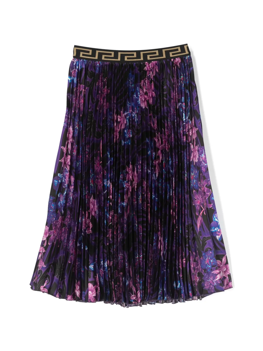 Versace Kids' Long Pleated Skirt In Multicolor