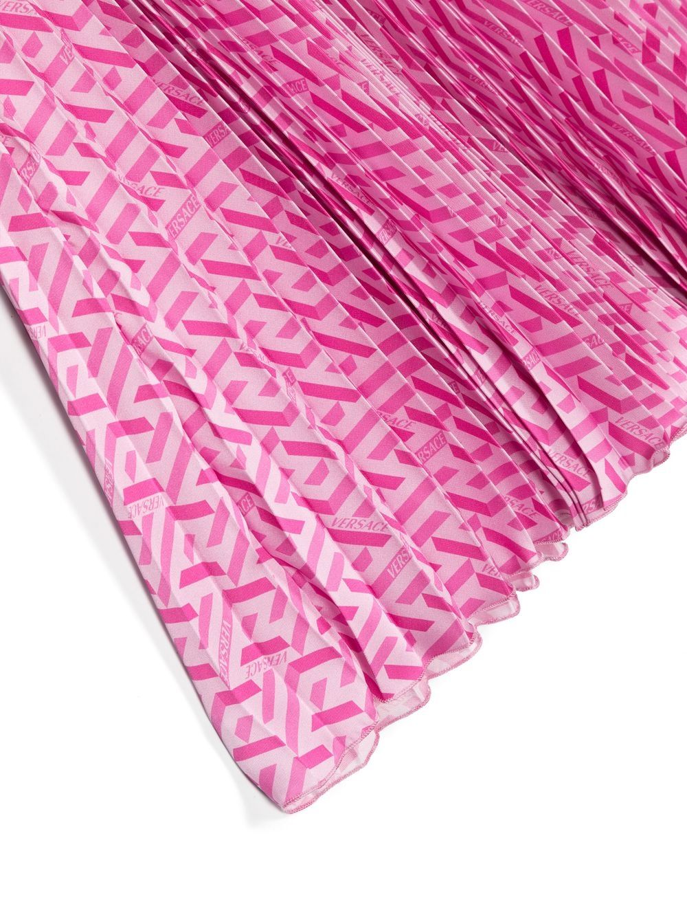 Shop Versace Greca-print Pleated Skirt In Pink