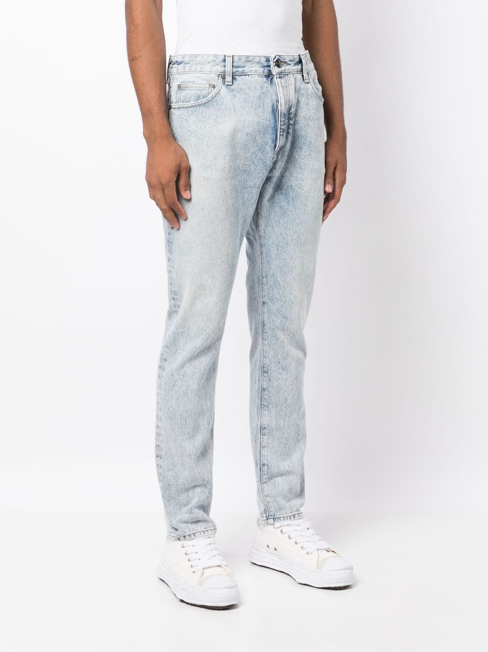 curved-logo print jeans
