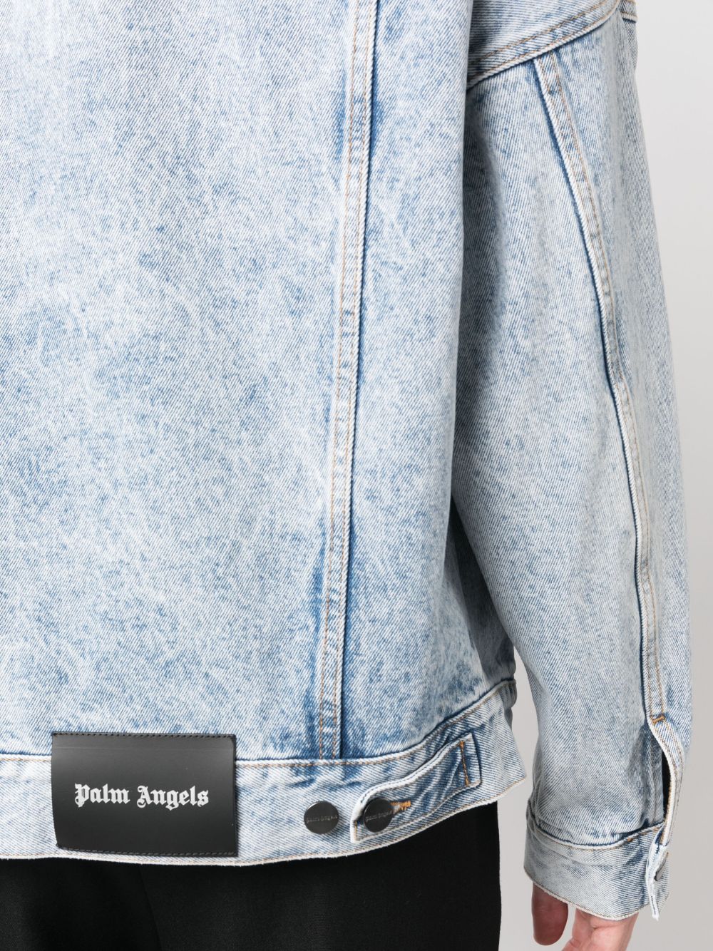 Shop Palm Angels Logo-print Denim Trucker Jacket In Light Blue White