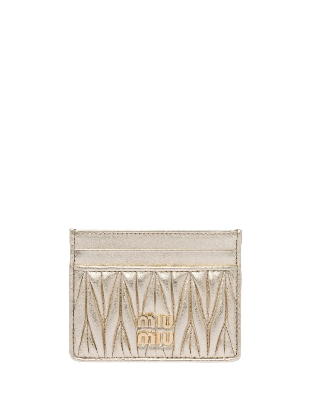 Shop Miu Miu Matelassé Nappa Leather Card Holder In Neutrals