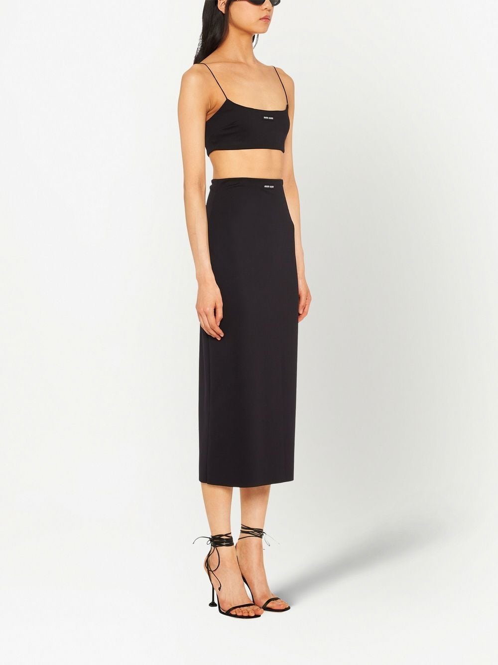 Shop Miu Miu High-waist Stretch Midi Skirt In Black