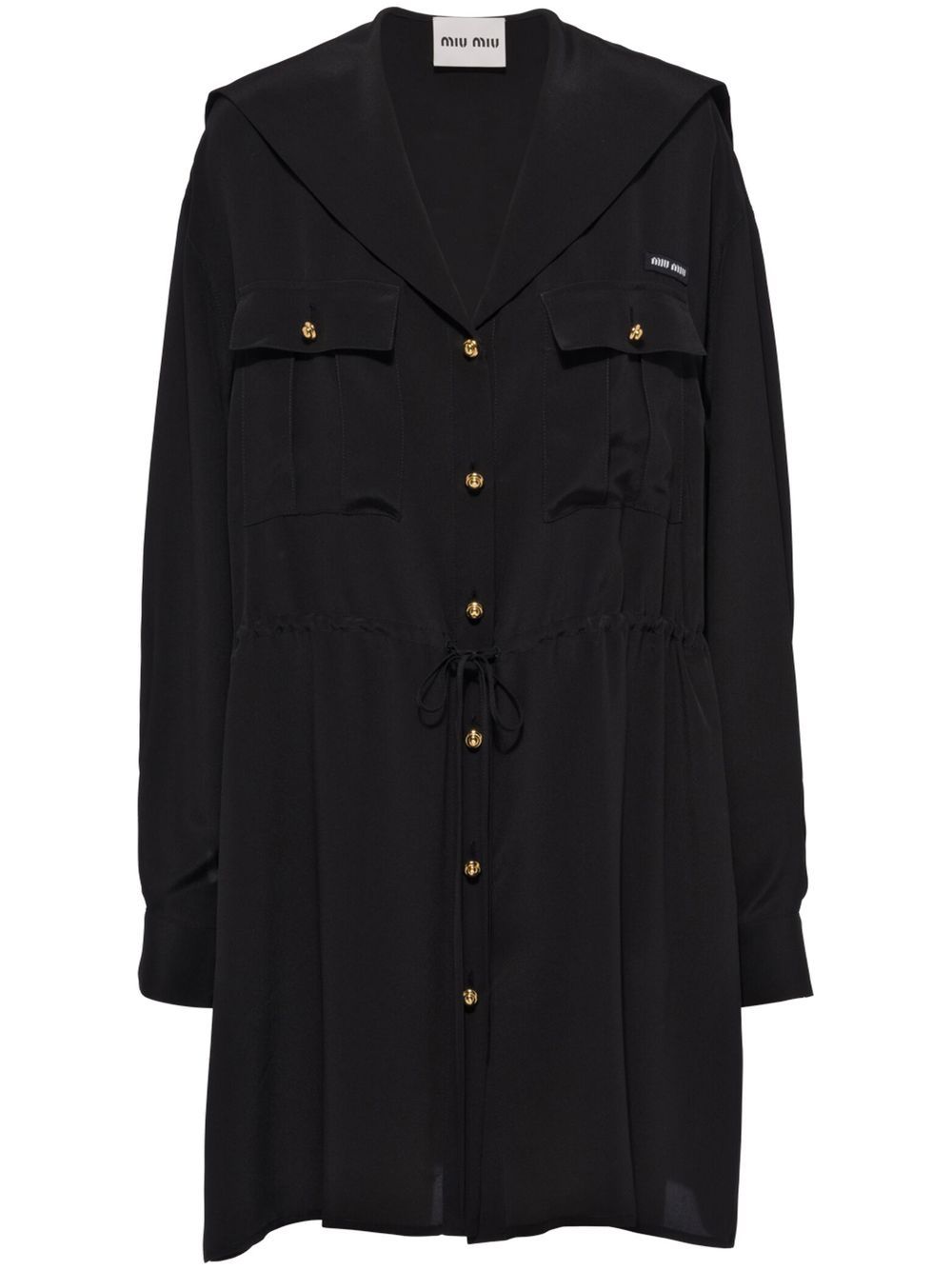 Miu Miu Crepe De Chine Shirt Dress In Black