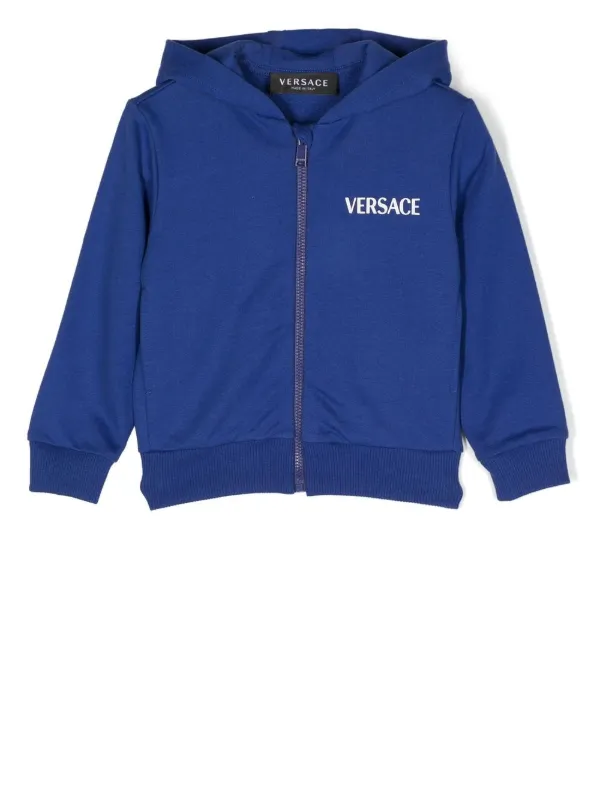 Versace Kids logo print Hoodie Blue FARFETCH CA