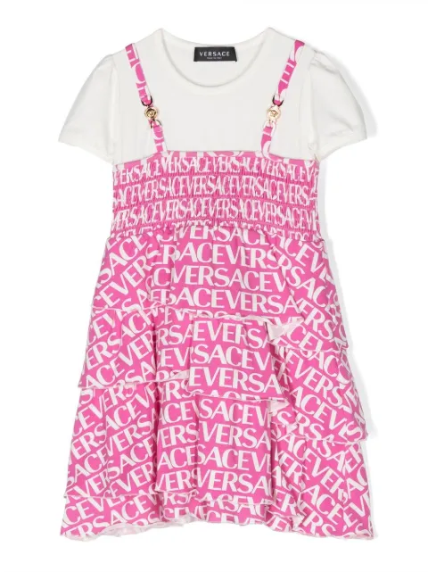 Versace Kids logo-print ruffled dress