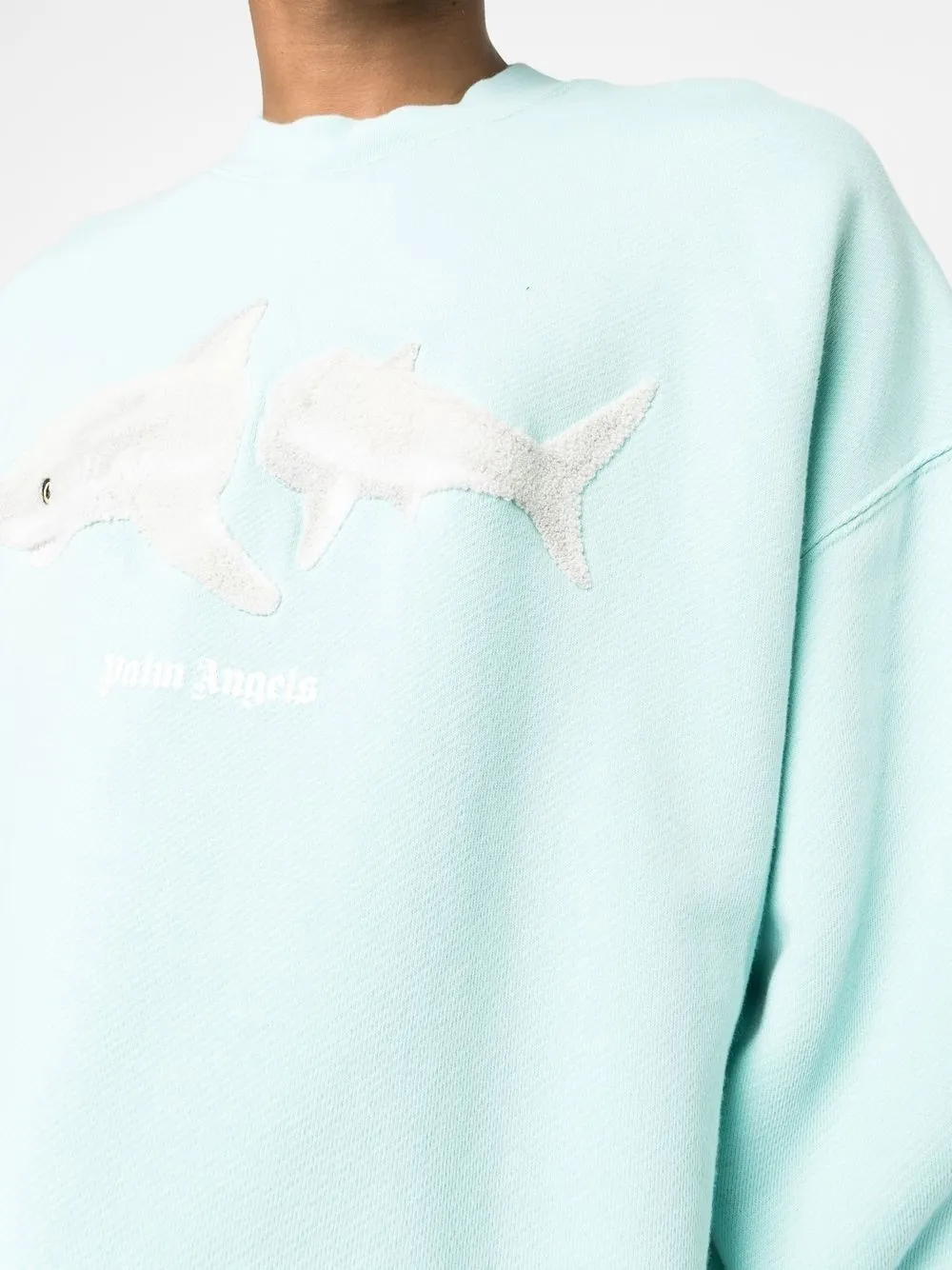 Shop Palm Angels Broken Shark Cotton Sweatshirt In Light Blue White