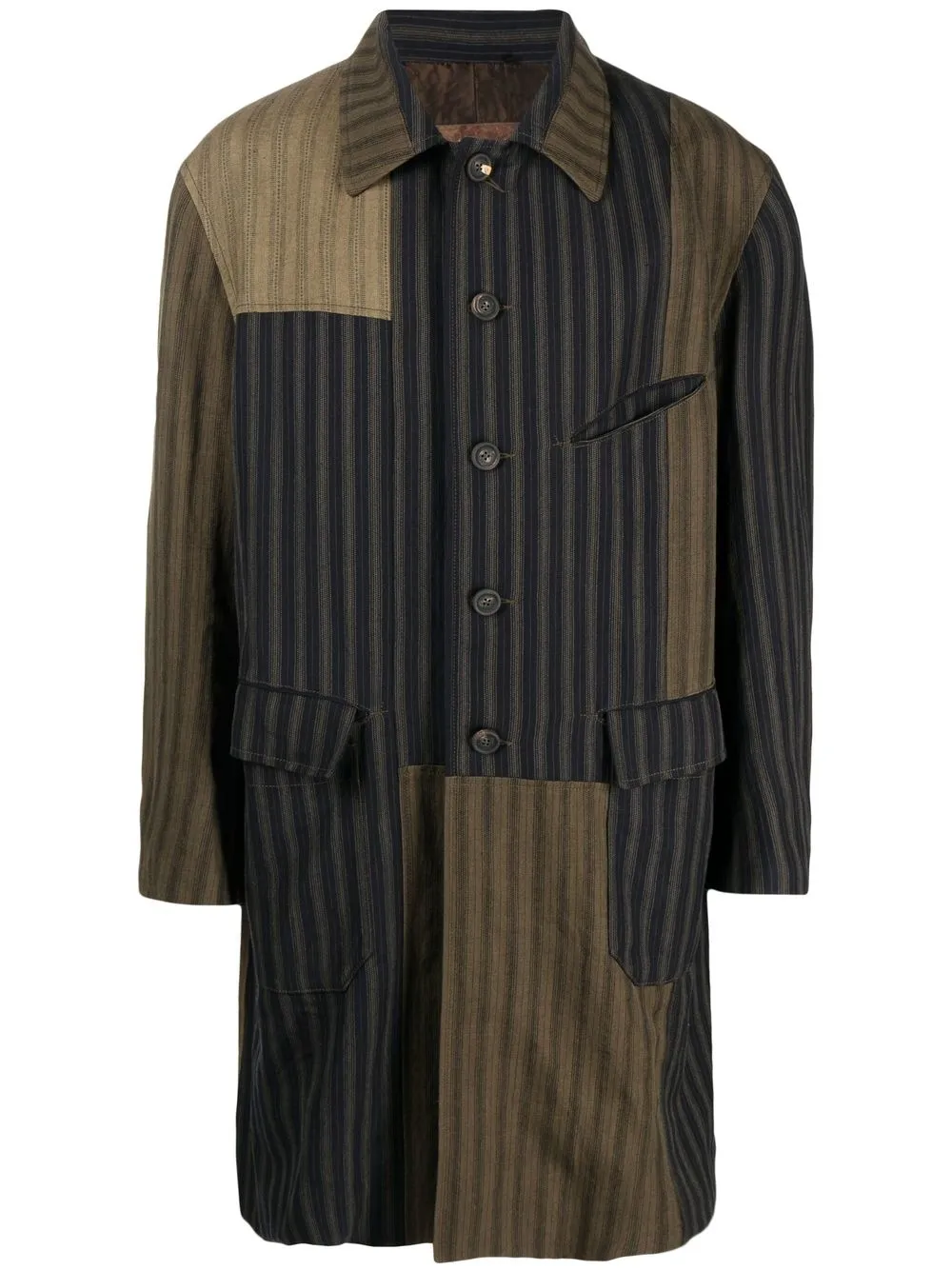 

Ziggy Chen single-breasted patchwork coat - Brown